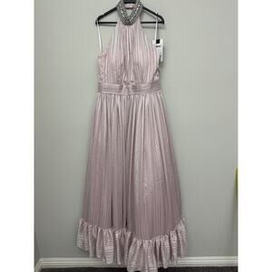 Mac Duggal Blush Halter High Neck Embellished Collar Ruffled Hem Dress Size 12